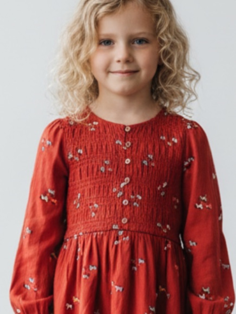 NWT- Cat & Jack Girls' Orange Long-Sleeve Smocked Horse-Print Dress